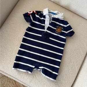 Ralph Lauren Navy and White Striped Baby Romper